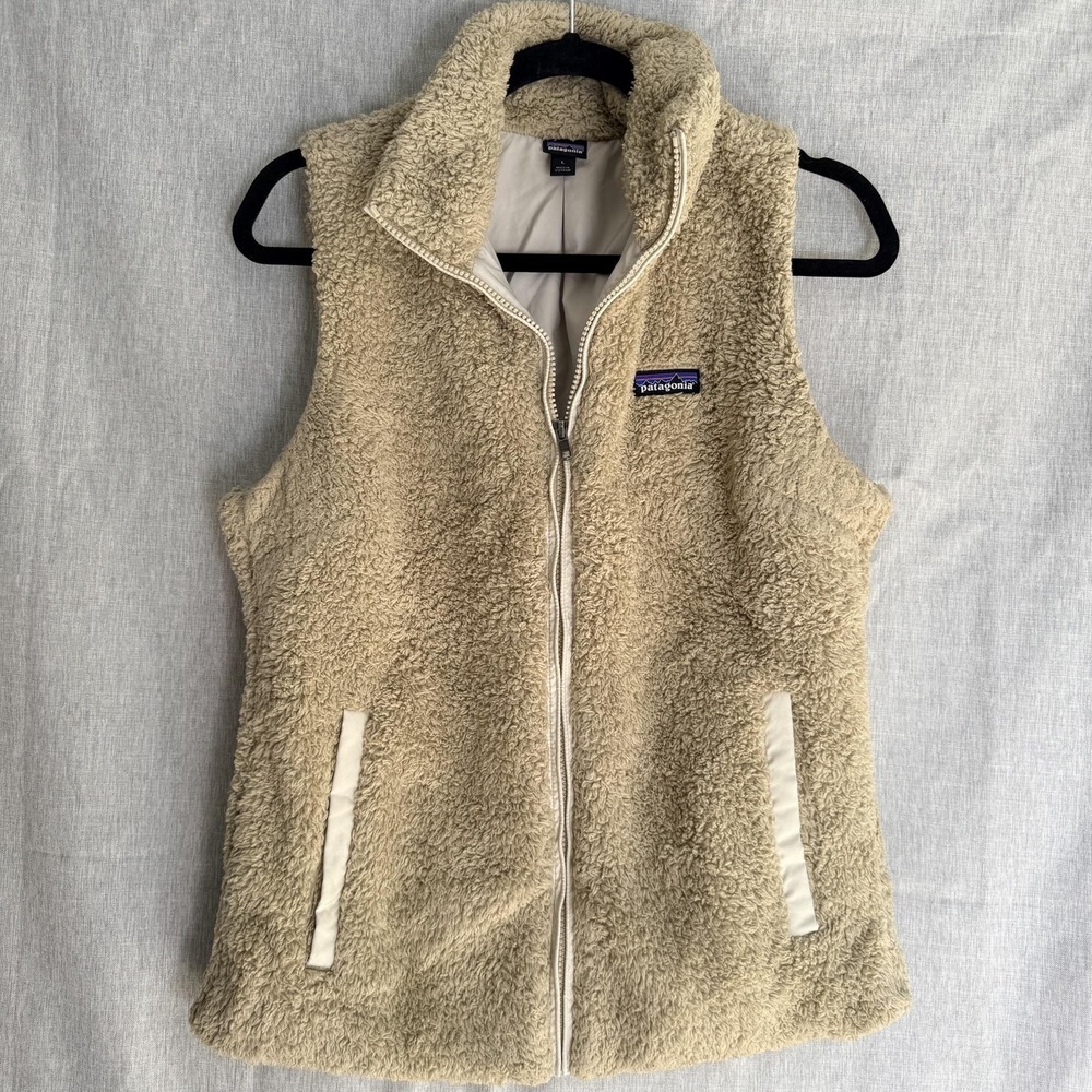 Patagonia Los Gatos Vest Womens Large Beige Sherpa Fleece Full Zip STY25216
